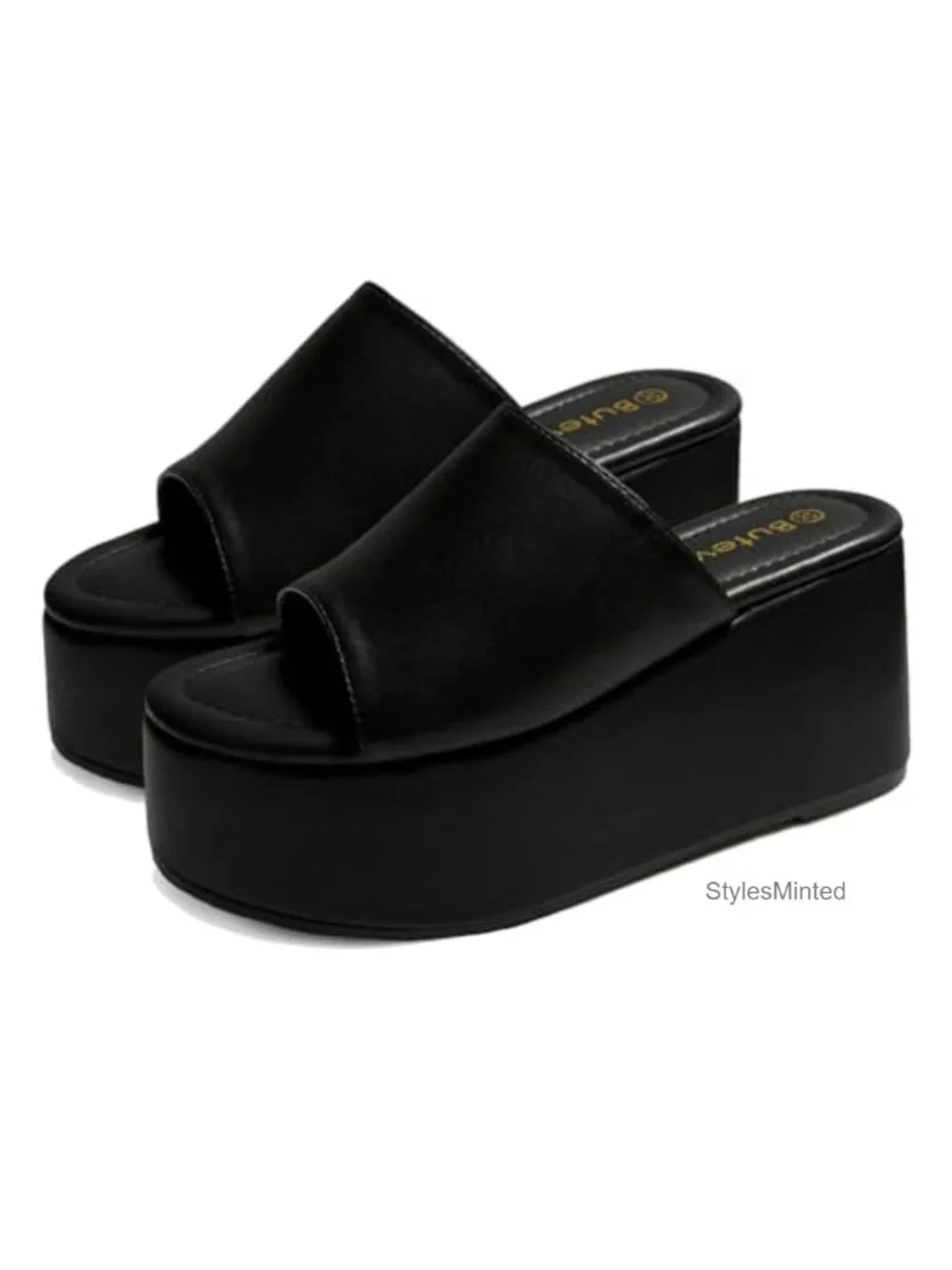 Chunky Platform Wedge Sandals for Women Open Toe Slip On Comfortable PU